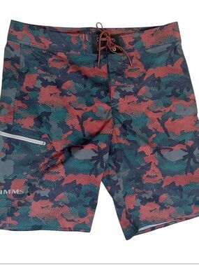 Simms Men’s Board Shorts Brown & Green Camouflage Like New Size 34